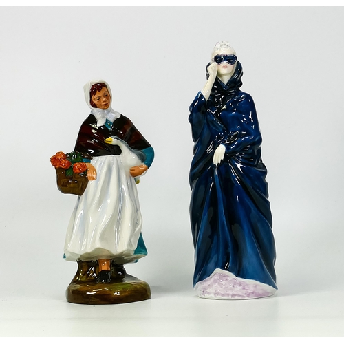 209 - Royal Doulton Lady Figures Country Lass Hn1961 & Masquerade (2)