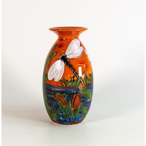 316 - Anita Harris Dragonfly poppies & Iris minos. Gold signed to base, height 21cm