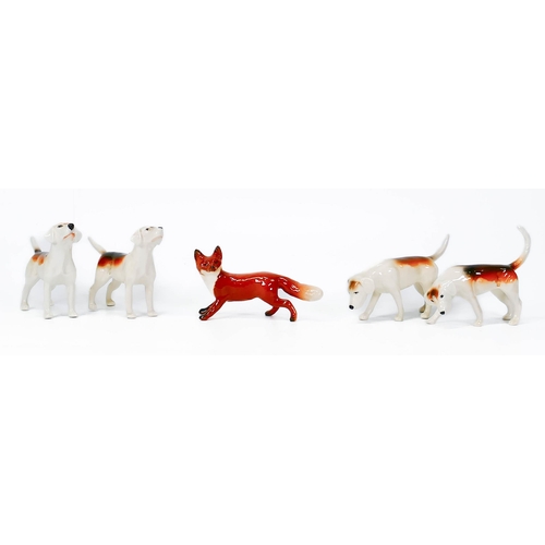 66 - Beswick 2nd Version Foxhounds & small standing fox(5)