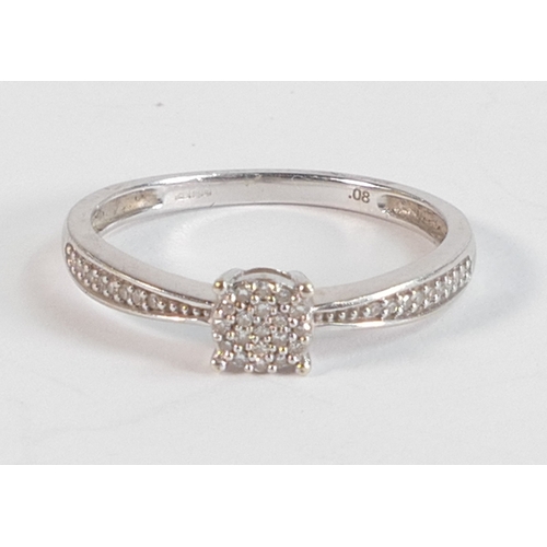 784 - 9ct white gold diamond cluster ring, size N,1.8g.