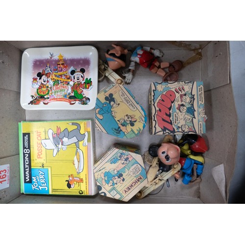 163 - A collection of Cartoon & Disney Related items including Puppets, Wooden Boxes, 8mm Film etc