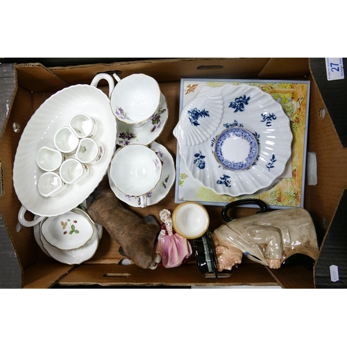 27 - A mixed collection of items to include Aynsley Walrus, Royal lady figure & large Winston Churchill t... 