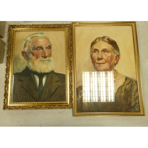 45 - Early 20th Century Portrait Water colours, one signed Powell, largest size 54cm x 38cm(2)