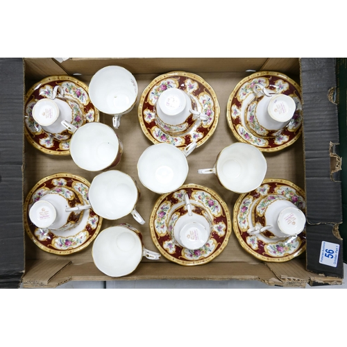 56 - Royal Albert Lady Hamilton patterned cups & saucers, six larger cups without saucers