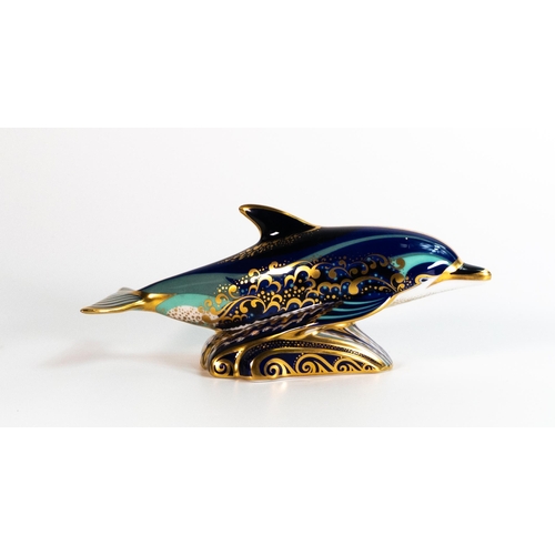 223 - Royal Crown Derby bottlenose dolphin paper weight (gold stopper)