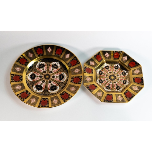 227 - two Royal Crown Derby plates old imari 1128 one octagonal plate. boxed