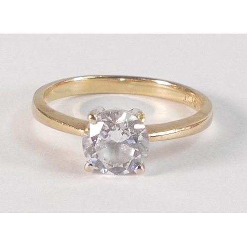 788 - 9ct gold ring set with solitaire white stone, size L,2.2g.