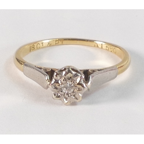 793 - 18ct gold solitaire diamond ring,size I,1.7g.