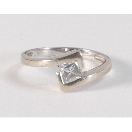 794 - 9ct white gold square cut solitaire ring,size L,2.2g.