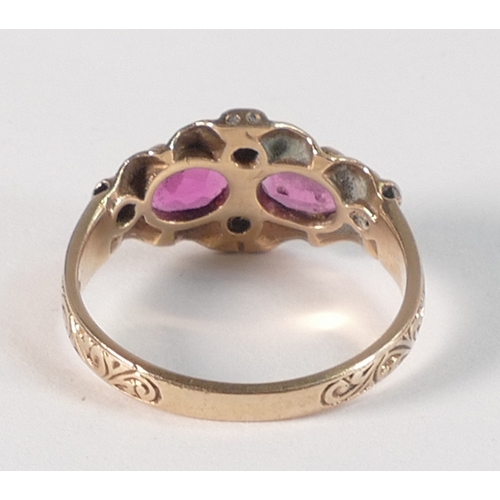 795 - 9ct gold ring set with pink & white stones ,size L,2.5g.