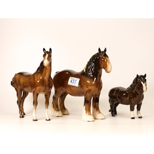 437 - Beswick 818 Shire Horse, Shetland pony & Swish Tail Horse(3)