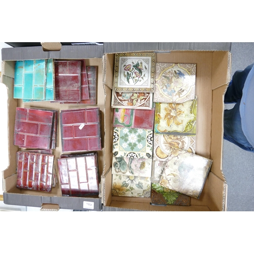 90 - A collection of Art Nouveau & similar earthenware tiles (2 trays)