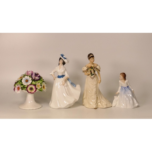 423 - Royal Doulton lady figures Margaret HN2397, Andrea HN3058, Wedding Morn HN3853 together with a flowe... 