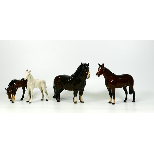 161 - Beswick Horses to include Stallion 1922, Wooley Shetland 1033, Grazing Foal 946 & Grey Foal 1813(4)