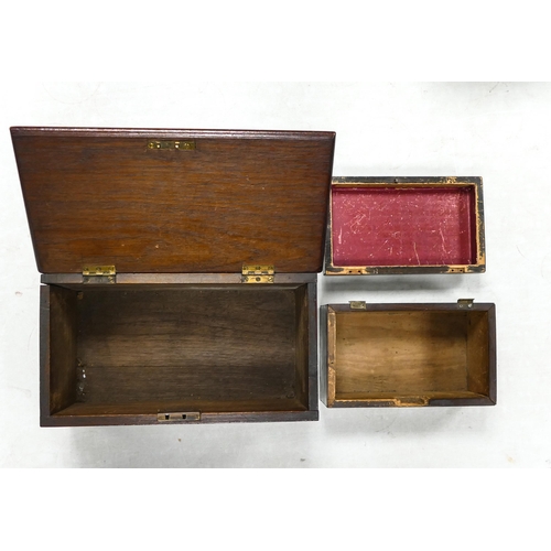 12 - 19th Century Distressed Tea Caddy & similar handled box, length of largest 33cm(2)