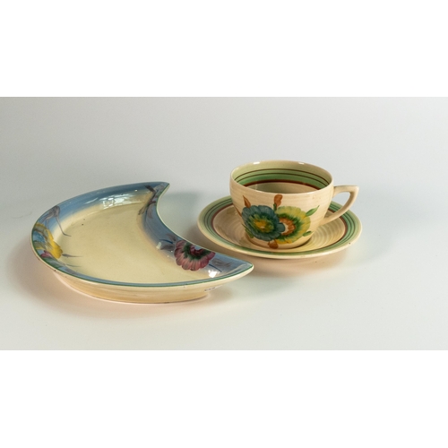 63 - Clarice Cliff Floral Decorated Half Moon Dish & similar Sundew patterned Cup & Saucer Set(2)