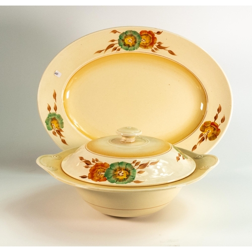 66 - Clarice Cliff Corolla patterned Oval Plate & Tureen, length of largest 36cm (2)