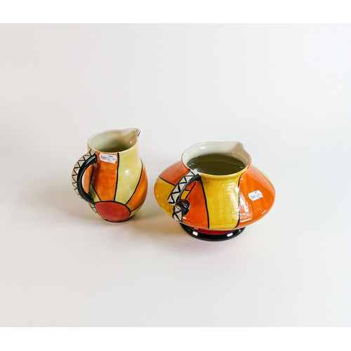 23 - Lorna Bailey large Sunburst pattern jugs, Old Ellgreave backstamp, height of tallest 14cm (2)