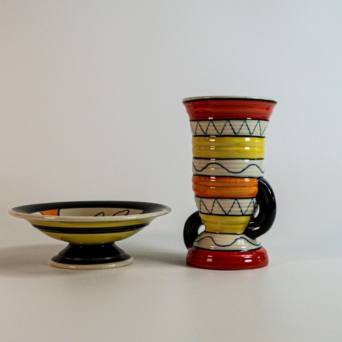 44 - Lorna Bailey Bridge & Stream and Mexicana (limited edition) patterned vase & small comport, Old Ellg... 