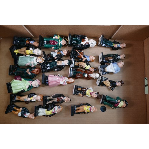 217 - A full set of Royal Doulton Dickens figures - Sairey Gamp, Sam Weller, Bumble, Stiggins, Pickwick, M... 