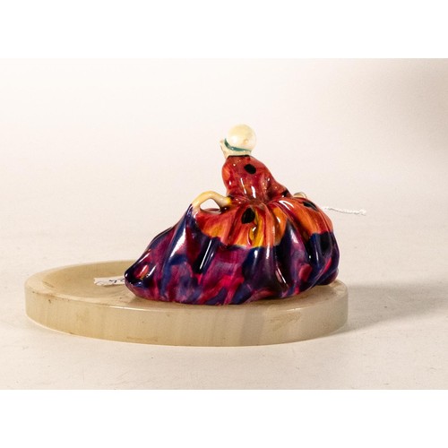 247 - Royal Doulton early miniature figure Polly Peachum in red/purple colourway mounted on alabaster dish... 