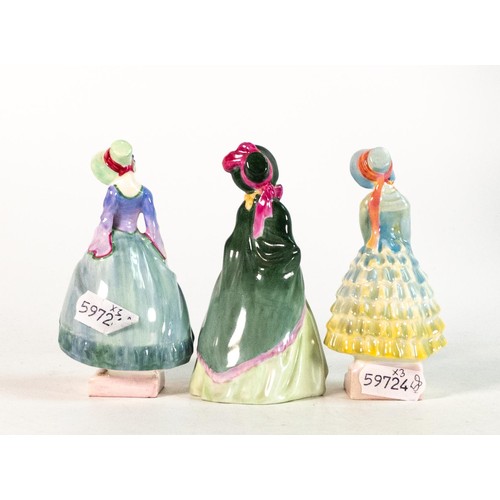 288 - Three Royal Doulton early miniature figures comprising Pricilla M13, Pantalettes M31 and The Paisley... 