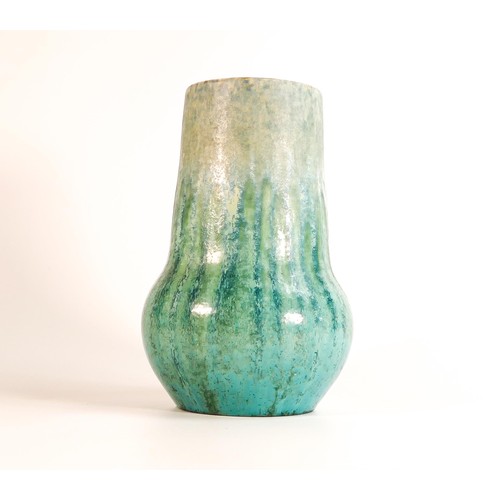 837 - Ruskin large crystalline drip glazed vase, in greens & blues, height 23cm