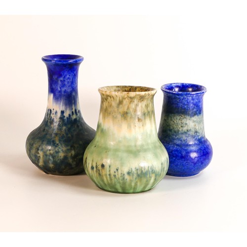 839 - Ruskin crystalline drip glazed group of three vases, height of tallest 15cm (3)