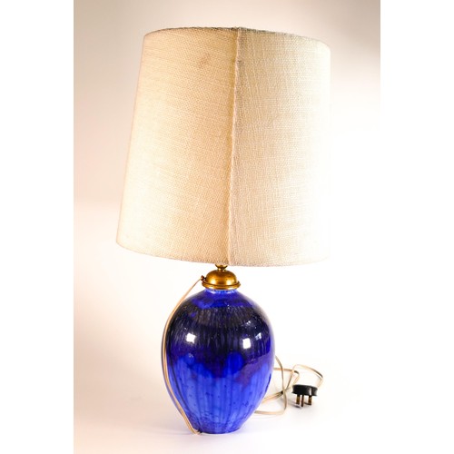 841 - Copenhagen large mid century Cobalt blue lamp base & original shade, height with shade 64cm