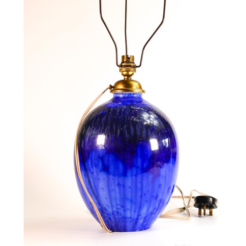 841 - Copenhagen large mid century Cobalt blue lamp base & original shade, height with shade 64cm