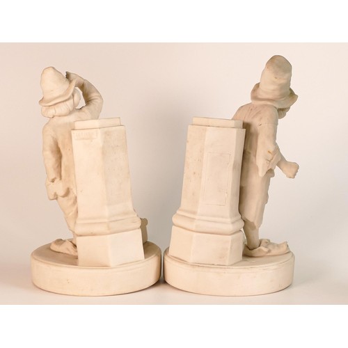 843 - Rare pair of W.H. Goss Parian large figures of poor boys standing next to post box, inscribed to rea... 