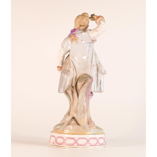 848 - In the manner of Meissen, porcelain figure of a flower seller, underglaze blue crossed-swords mark t... 