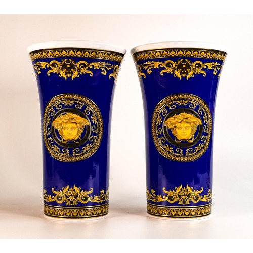 856 - A pair of Rosenthal Versace Medusa flared vases. Height 26cm, diameter 15.5cm