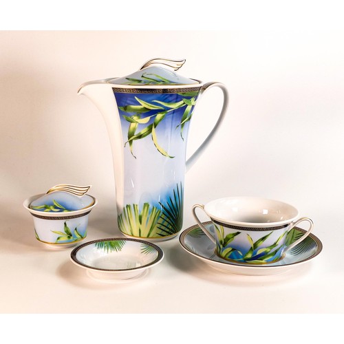 862 - Rosenthal Versace Jungle design, coffee pot, Bouillon cup & saucer and preserve pot & saucer. Height... 