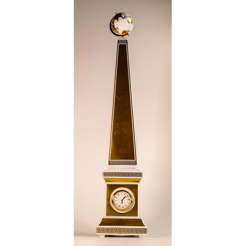 863 - Limited Edition Versace for Rosenthal Carpe Diem Obelisk clock. Gilt borders with Greek key trim, cl... 