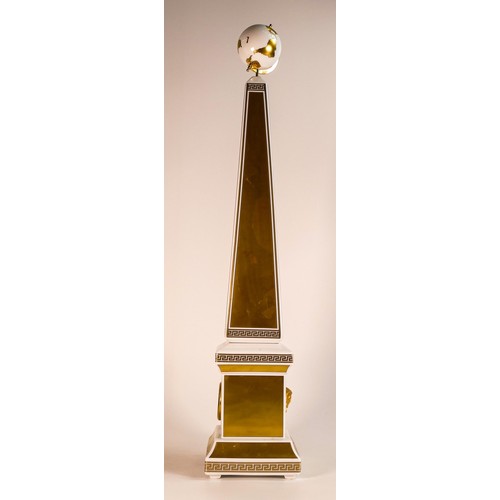 863 - Limited Edition Versace for Rosenthal Carpe Diem Obelisk clock. Gilt borders with Greek key trim, cl... 