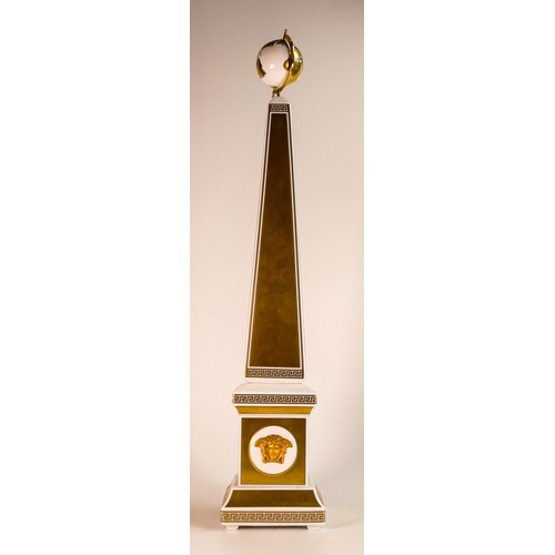 863 - Limited Edition Versace for Rosenthal Carpe Diem Obelisk clock. Gilt borders with Greek key trim, cl... 