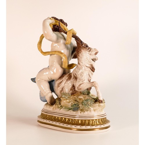 871 - An Algora Porcelain figure, An Allegory to Capricorn. Putti astride a Sea Goat with naturally moulde... 