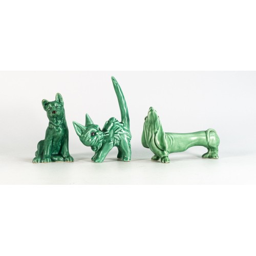 1644 - A collection of Sylvac green pottery animals to include Cat 1046, Dachshund & Alsatian Pup 1369, tal... 