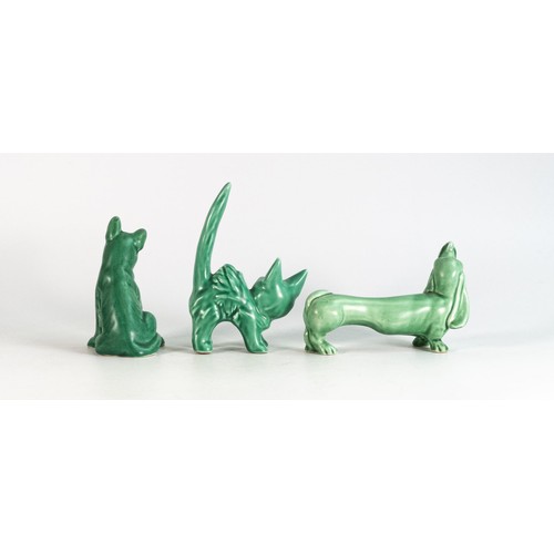 1644 - A collection of Sylvac green pottery animals to include Cat 1046, Dachshund & Alsatian Pup 1369, tal... 