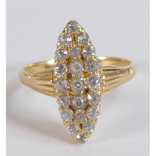 2252 - 18ct gold diamond cluster oval ring, size N, 3.6g.