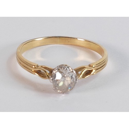 2253 - 18ct gold solitaire diamond ring, diamond approx .50ct, size Q, 2.4g.