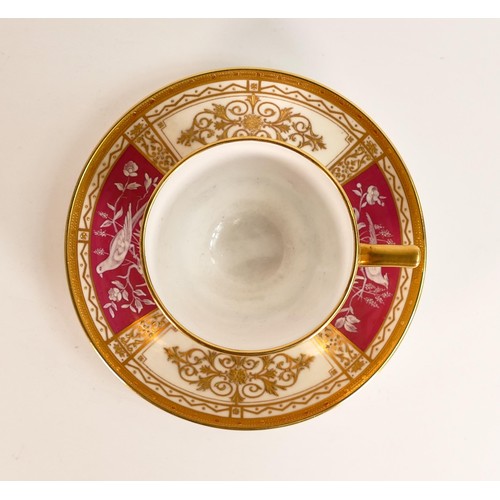 Minton Pate-sur-Pate Demitasse cup & saucer, pattern H5103 on ruby