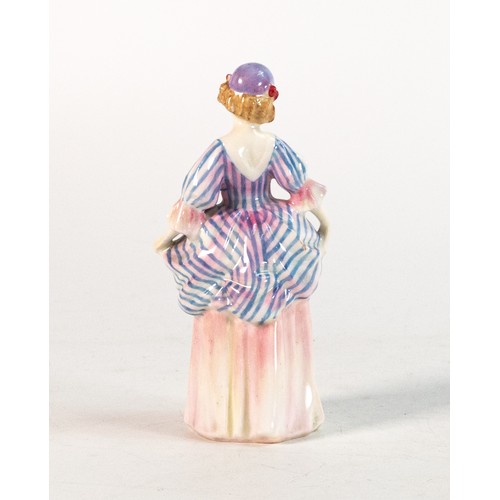 259 - Royal Doulton early miniature figure Denise M35, in blue striped colourway, h.11cm. Base is marked u... 