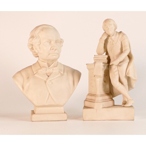 844 - W.H. Goss Parian figure of a William Shakespeare, h. 18.5cm together with a bust of Granville. (2)