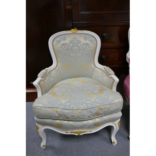 616 - Painted white and gilt upholstered bedroom chair