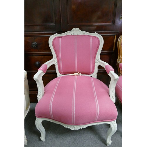 617 - Painted white and pink upholstered bedroom chair