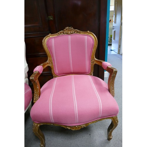 618 - Gilt painted and pink upholstered bedroom chair