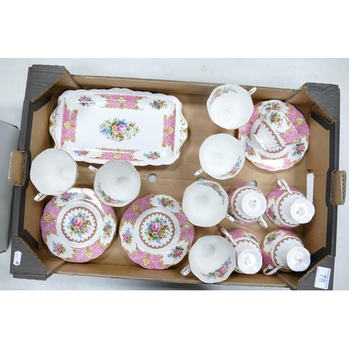 78 - Royal Albert Lady Carlyle pattern tea ware including side plates, cups & sandwich tray