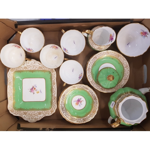 6 - Spode Ruskin pattern tea set consisting of a Teapot, 5 cups, 6 saucers, 6 side plates, milk/sugar & ... 